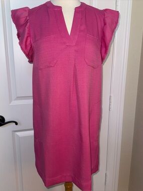 THML Hot Pink Flutter Sleeve Shift Mini Dress Size S